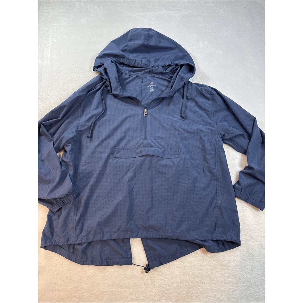 Tangerine Pullover Zip Jacket Hooded Navy Front Pocket Lightweight Womens XL